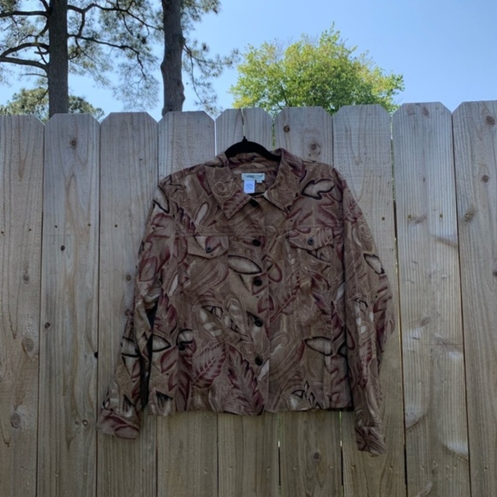 Coldwater Creek‎ Brown Floral Denim Petite Jacket petite XL metallic boho button